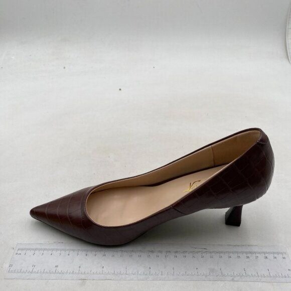 FOWT Simple Solid Croc-Embossed Pointed Toe Black Pumps for Women Dressy Brown - Picture 2 of 8